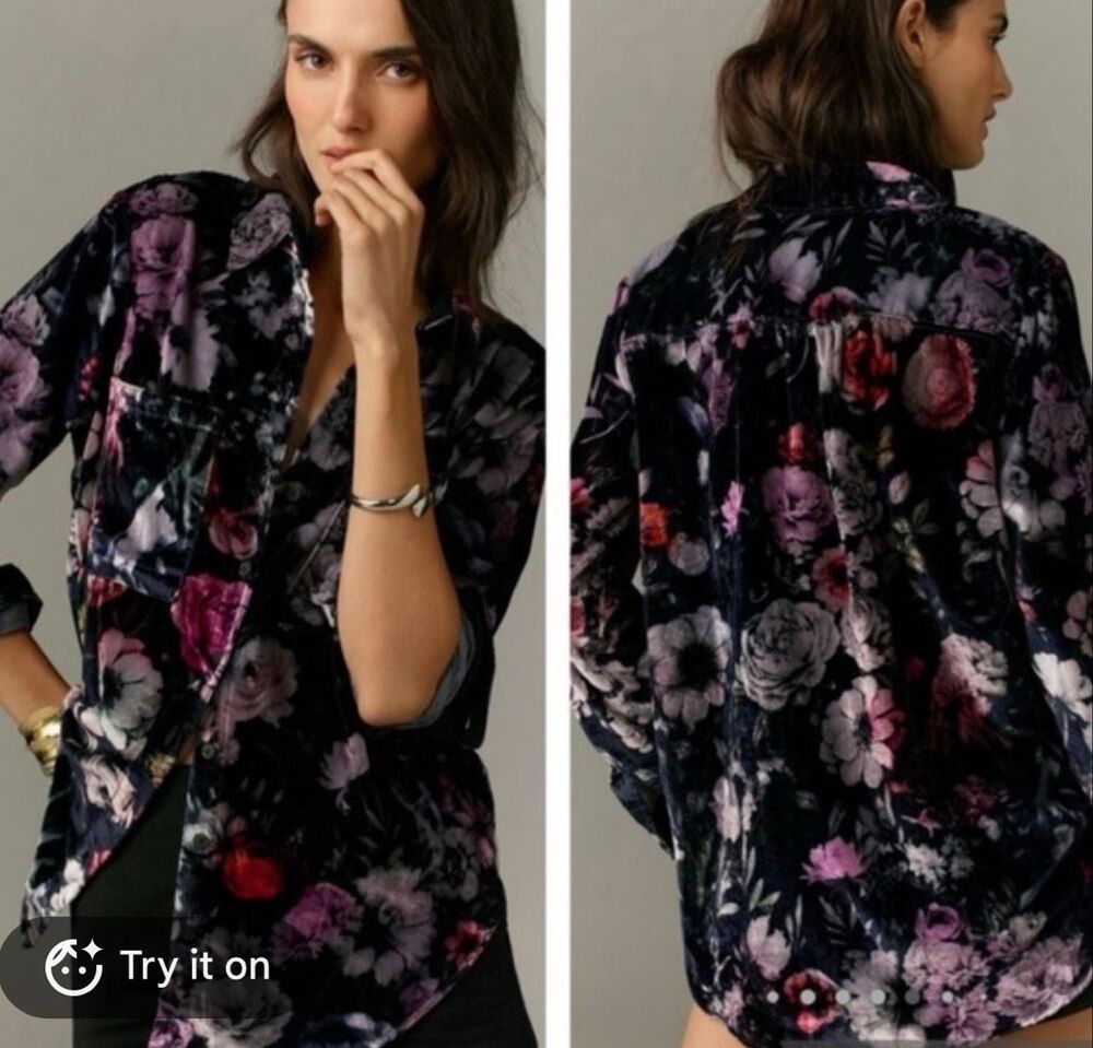 Anthropologie Pilcro the Leterpress velvet floral blouse M